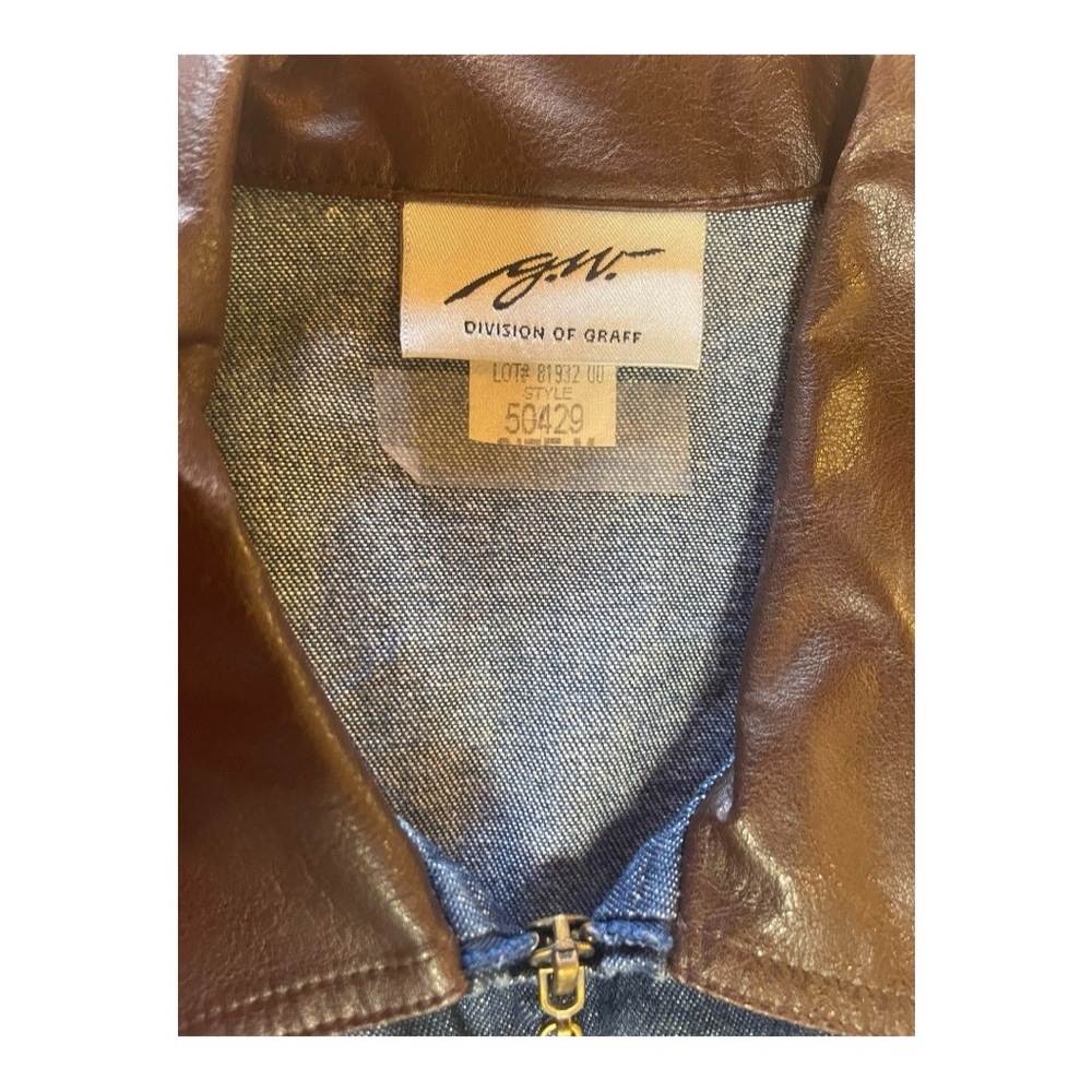 Graff Vintage Denim Vest w/ Leather Trim Collar & Pockets - Picture 5 of 11